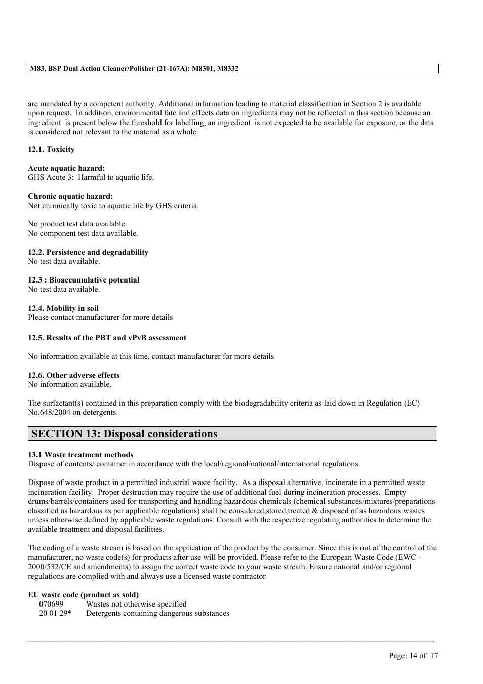 MEGUIAR'S M83 User Manual | Page 14 / 17