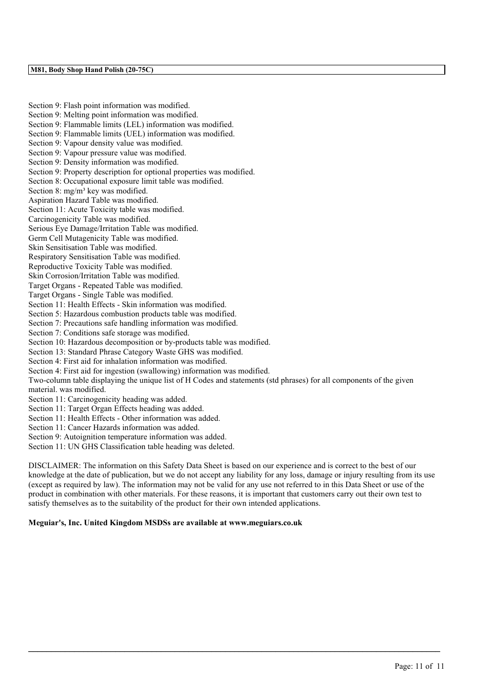MEGUIAR'S M81 User Manual | Page 11 / 11