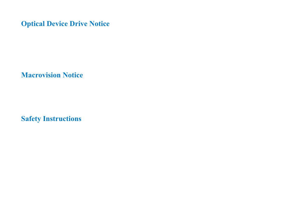 Optical device drive notice macrovision notice, Safety instructions | AVERATEC 2700 Series User Manual | Page 5 / 78