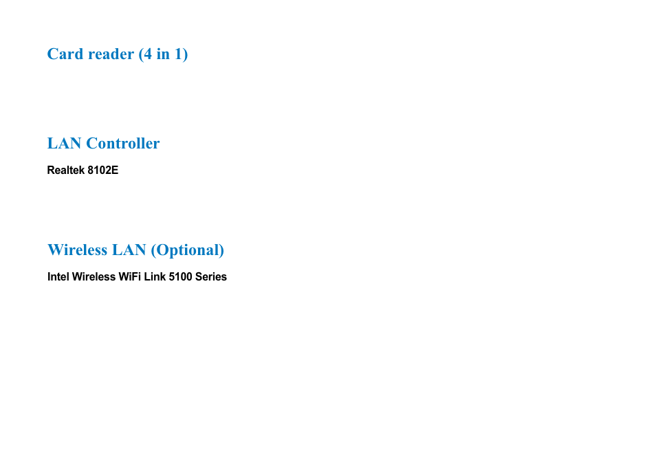 Card reader (4 in 1), Lan controller, Wireless lan (optional) | AVERATEC 2700 Series User Manual | Page 75 / 78
