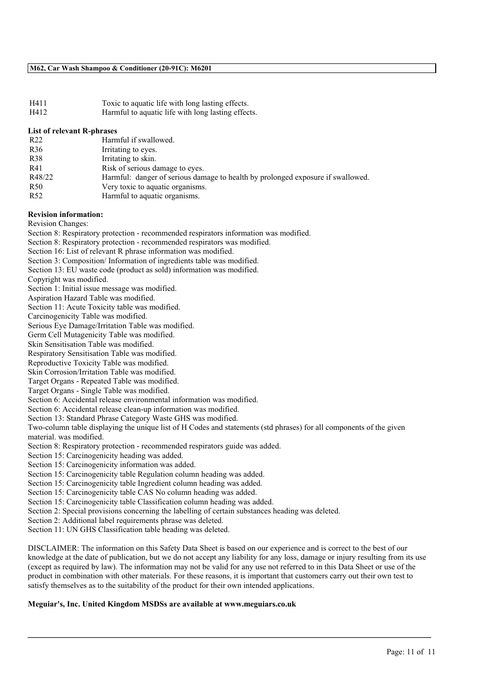 MEGUIAR'S M62 User Manual | Page 11 / 11