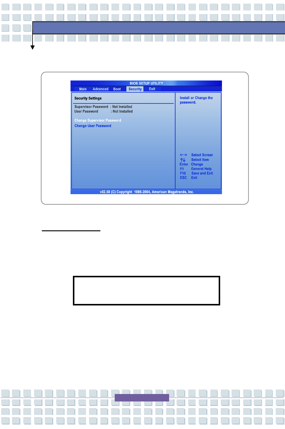 Security menu, Enter new password | AVERATEC 7100 User Manual | Page 79 / 81