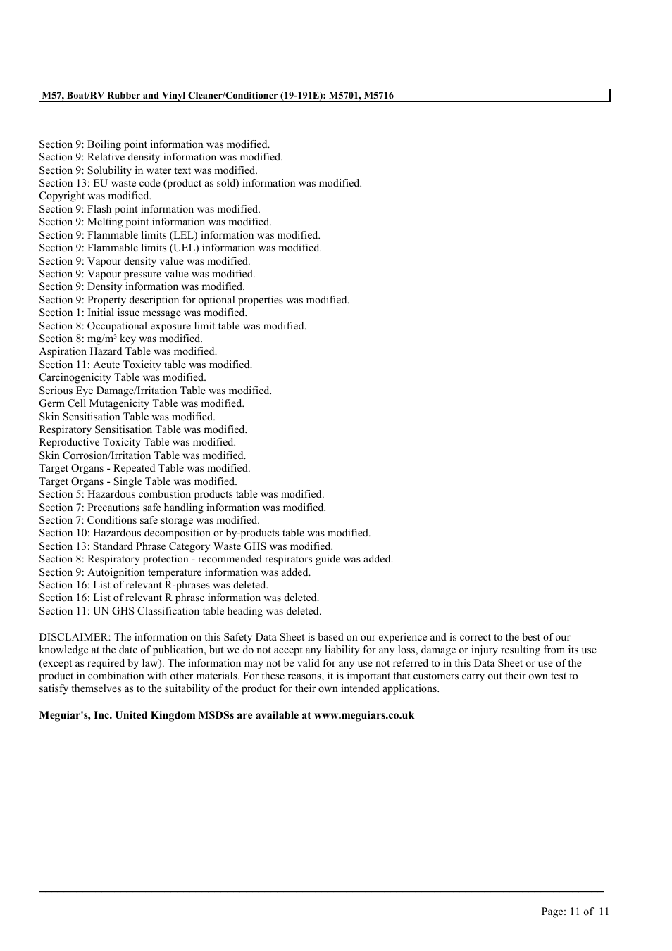 MEGUIAR'S M57 User Manual | Page 11 / 11