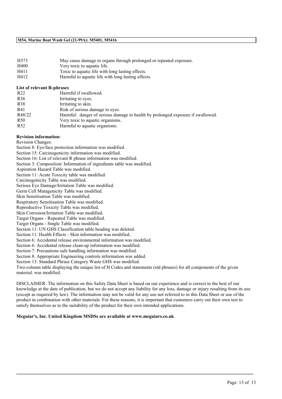 MEGUIAR'S M54 User Manual | Page 13 / 13