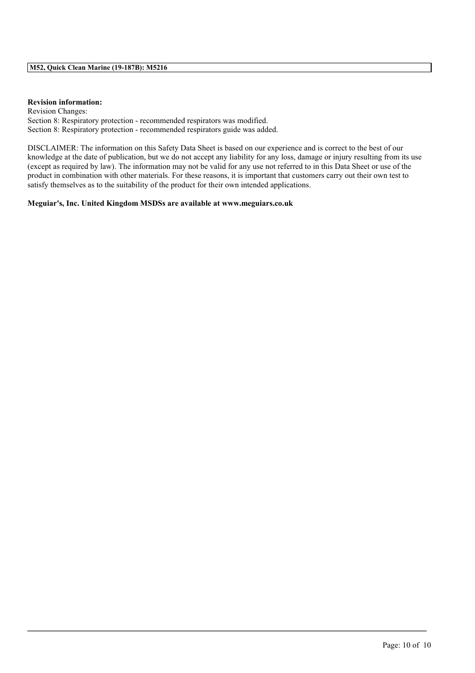 MEGUIAR'S M52 User Manual | Page 10 / 10
