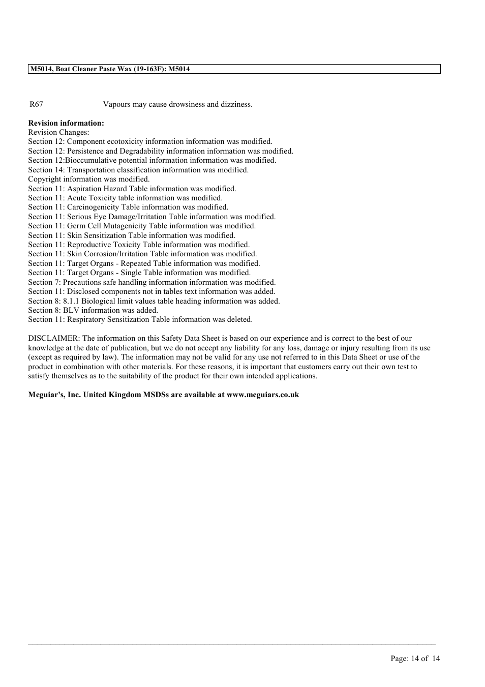 MEGUIAR'S M5014 User Manual | Page 14 / 14