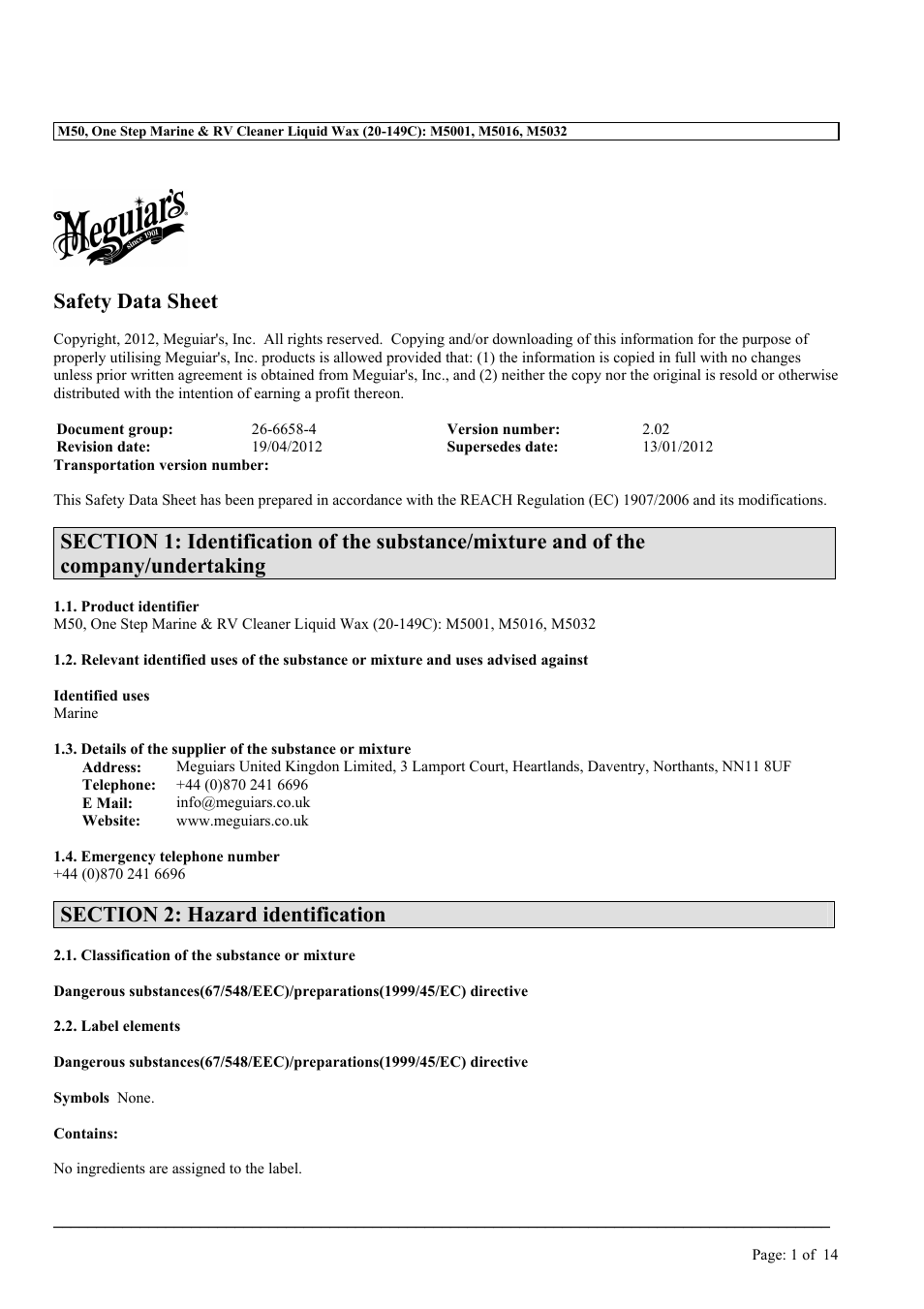 MEGUIAR'S M50 User Manual | 14 pages