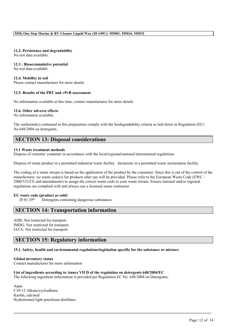MEGUIAR'S M50 User Manual | Page 12 / 14