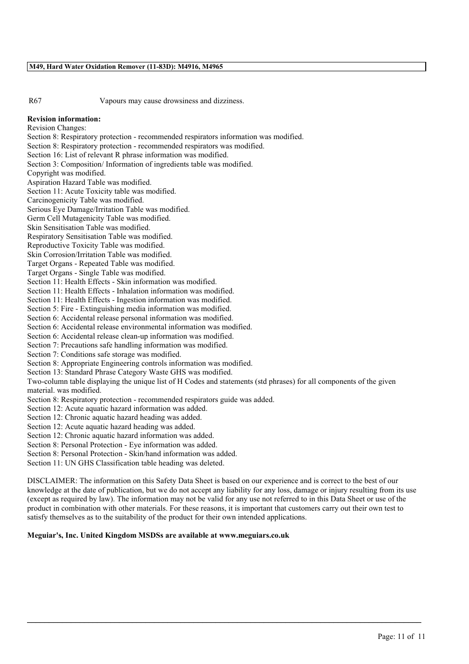 MEGUIAR'S M49 User Manual | Page 11 / 11