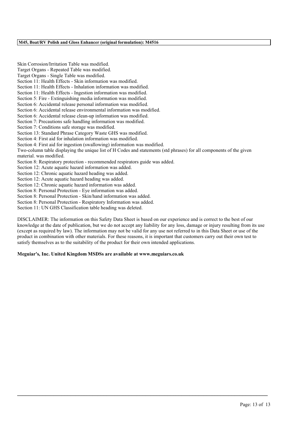 MEGUIAR'S M45 User Manual | Page 13 / 13
