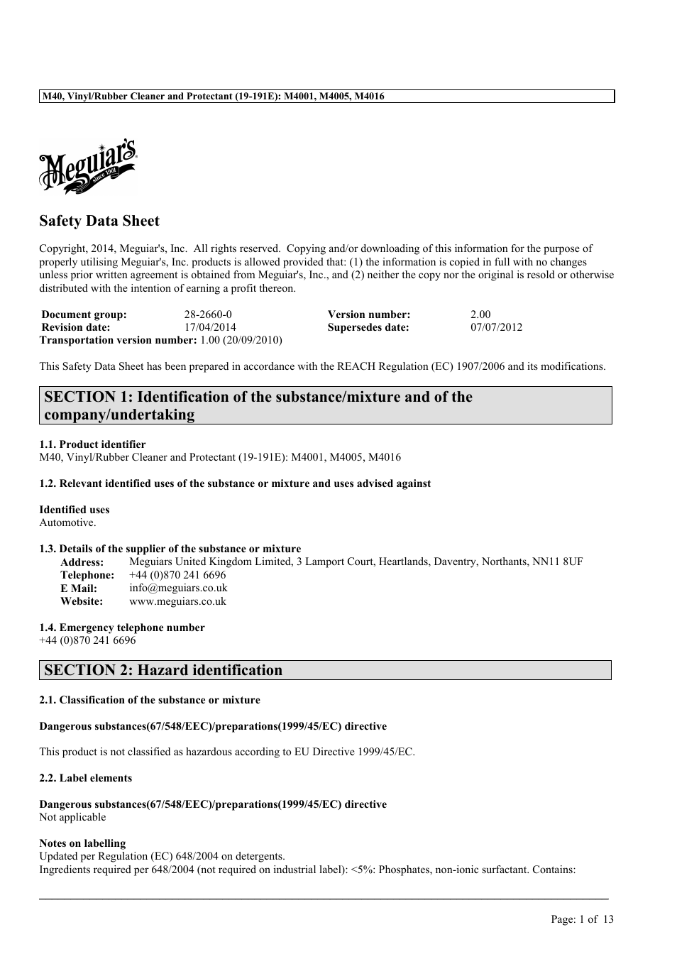 MEGUIAR'S M40 User Manual | 13 pages