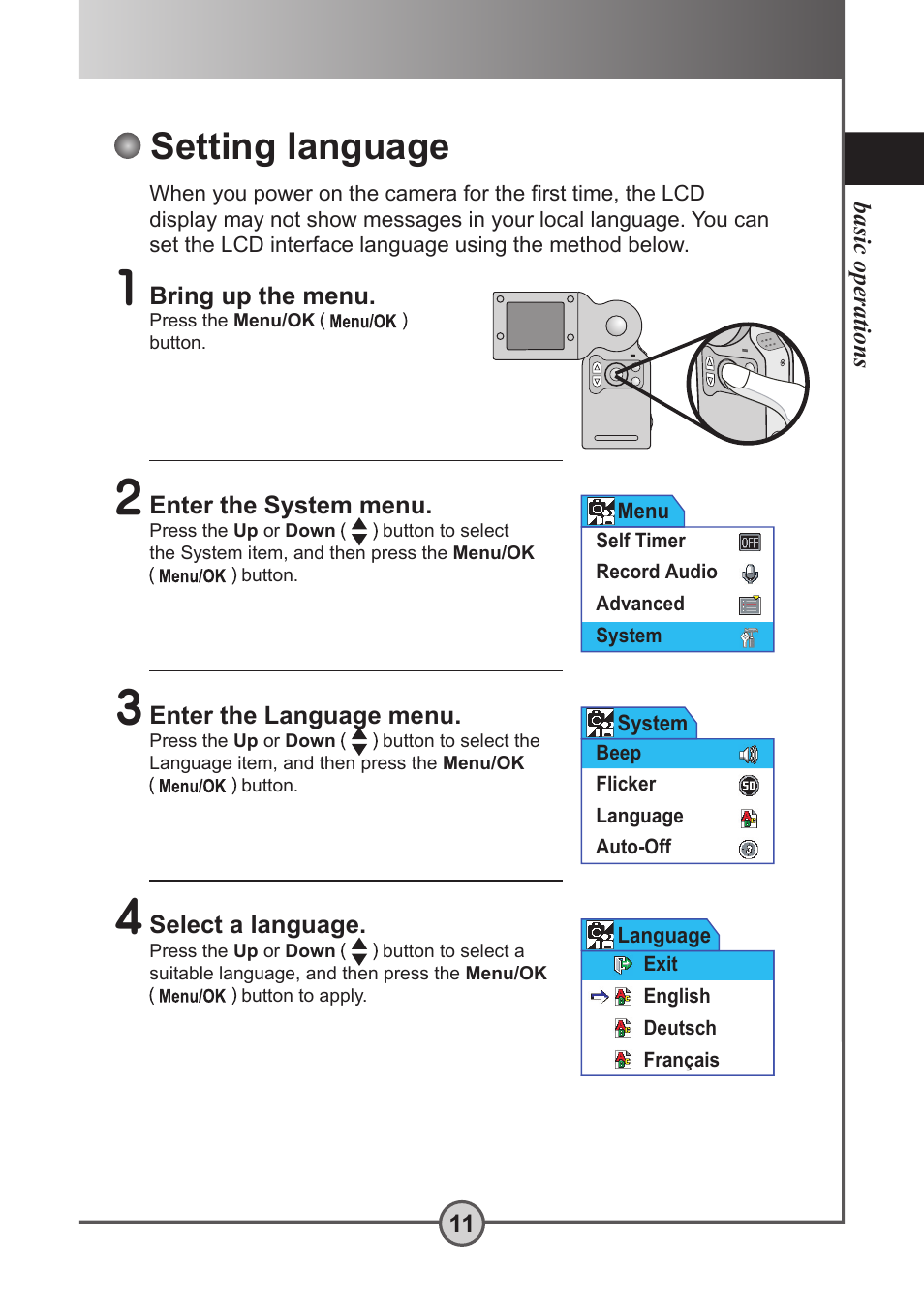 Setting language | AIPTEK Pocket DV 5300 User Manual | Page 12 / 57