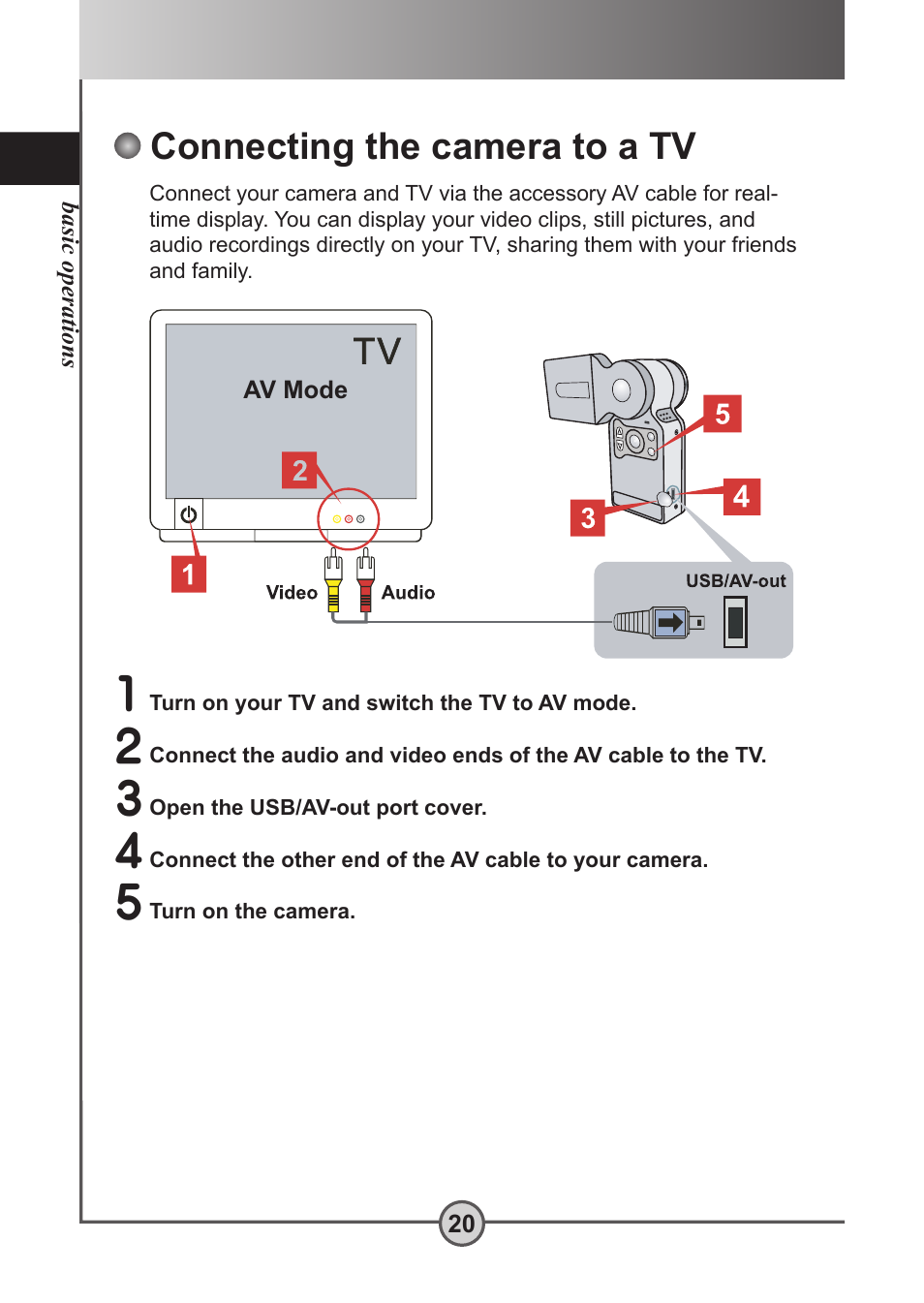 Connecting the camera to a tv | AIPTEK Pocket DV 5300 User Manual | Page 21 / 57