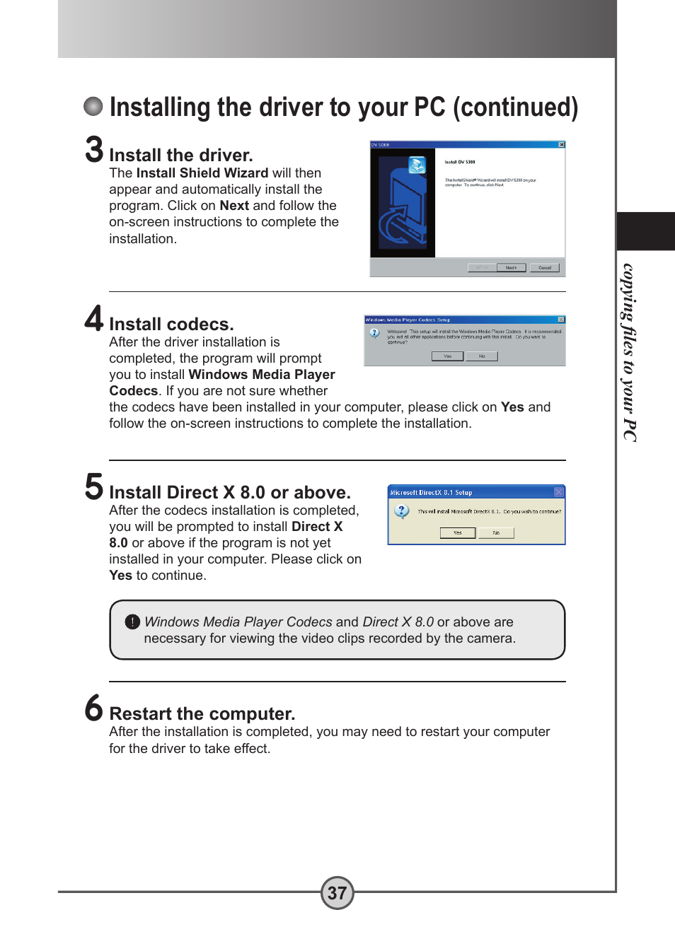 Installing the driver to your pc ( continued), Installing the driver to your pc (continued) | AIPTEK Pocket DV 5300 User Manual | Page 38 / 57