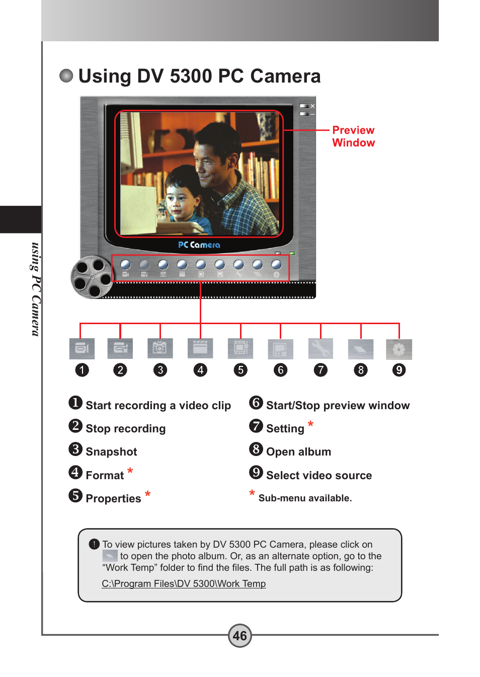 Using dv 5300 pc camera | AIPTEK Pocket DV 5300 User Manual | Page 47 / 57