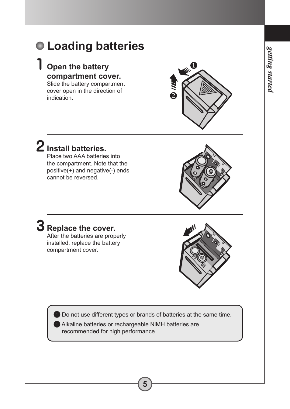 Loading batteries | AIPTEK Pocket DV 5300 User Manual | Page 6 / 57