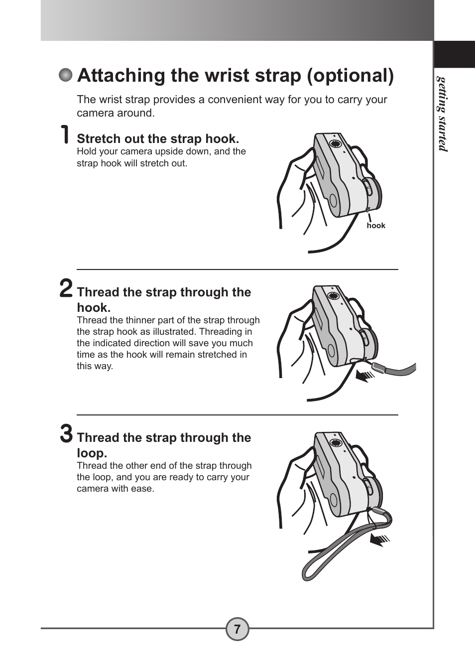 Attaching the wrist strap ( optional), Attaching the wrist strap (optional) | AIPTEK Pocket DV 5300 User Manual | Page 8 / 57