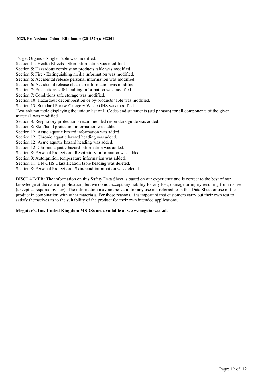 MEGUIAR'S M23 User Manual | Page 12 / 12