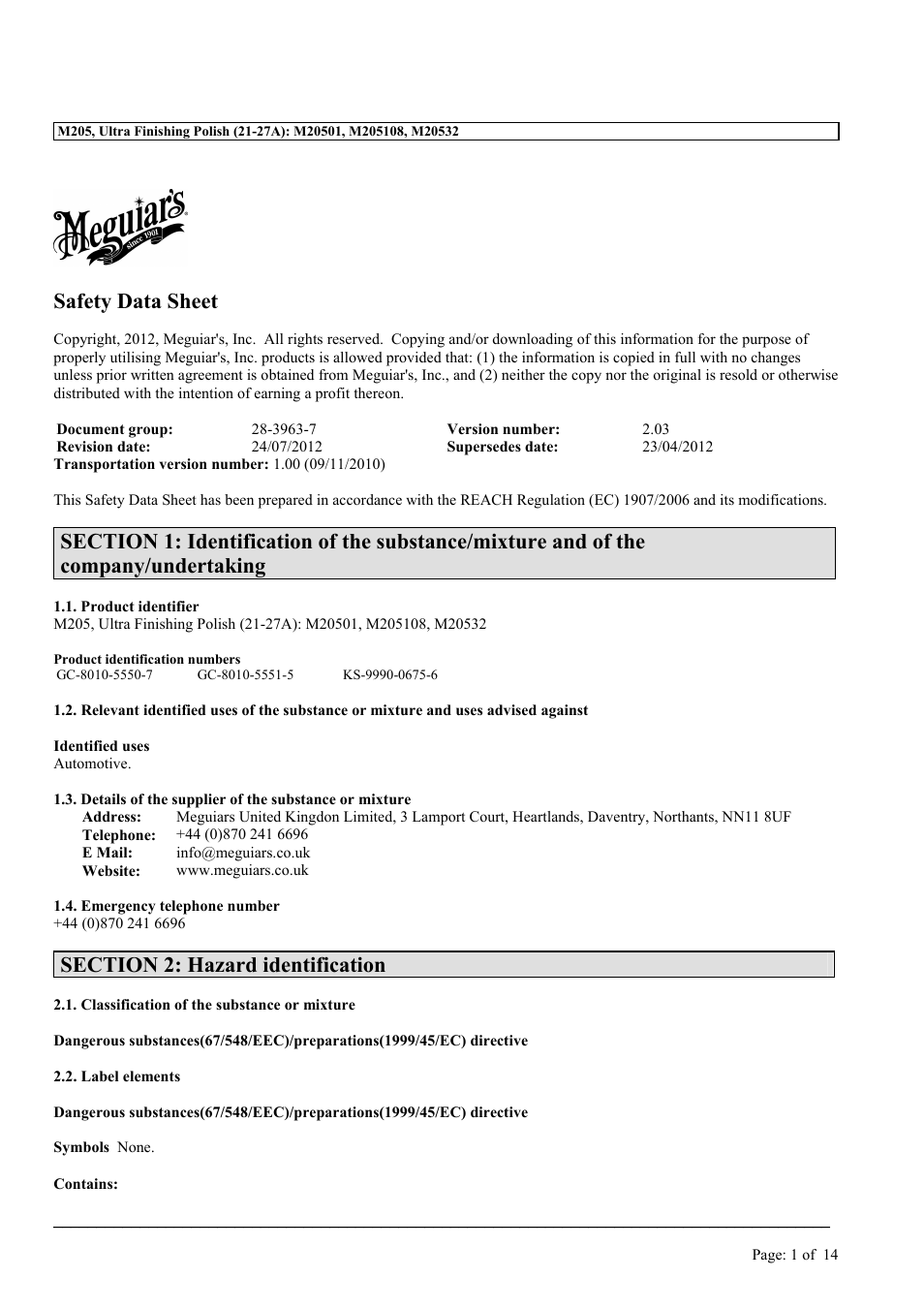 MEGUIAR'S M205 User Manual | 14 pages