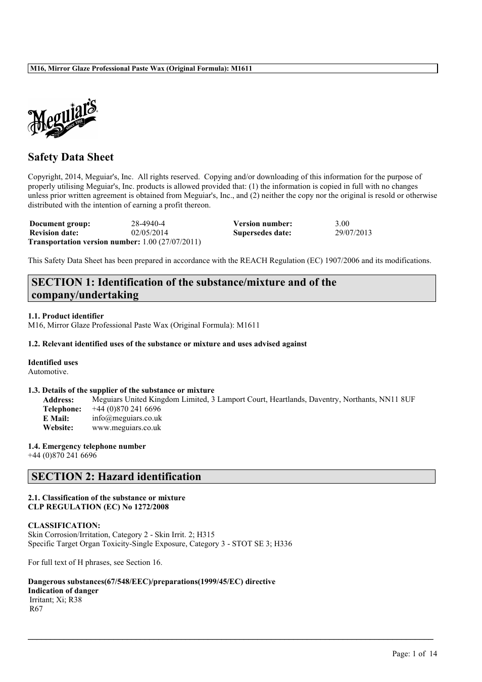 MEGUIAR'S M16 User Manual | 14 pages