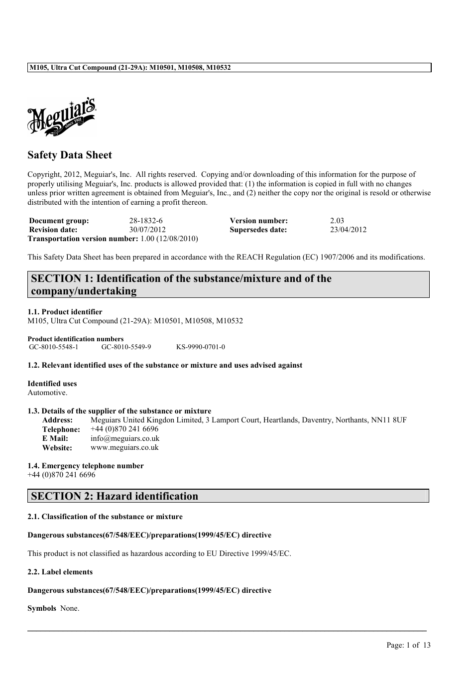 MEGUIAR'S M105 User Manual | 13 pages