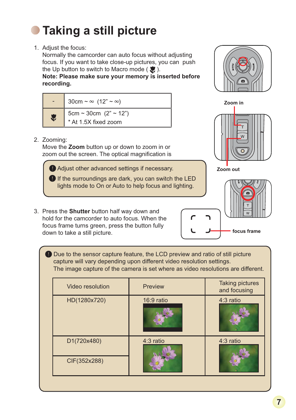 Taking a still picture | AIPTEK 3D HD-DV Camcorder User Manual | Page 10 / 21