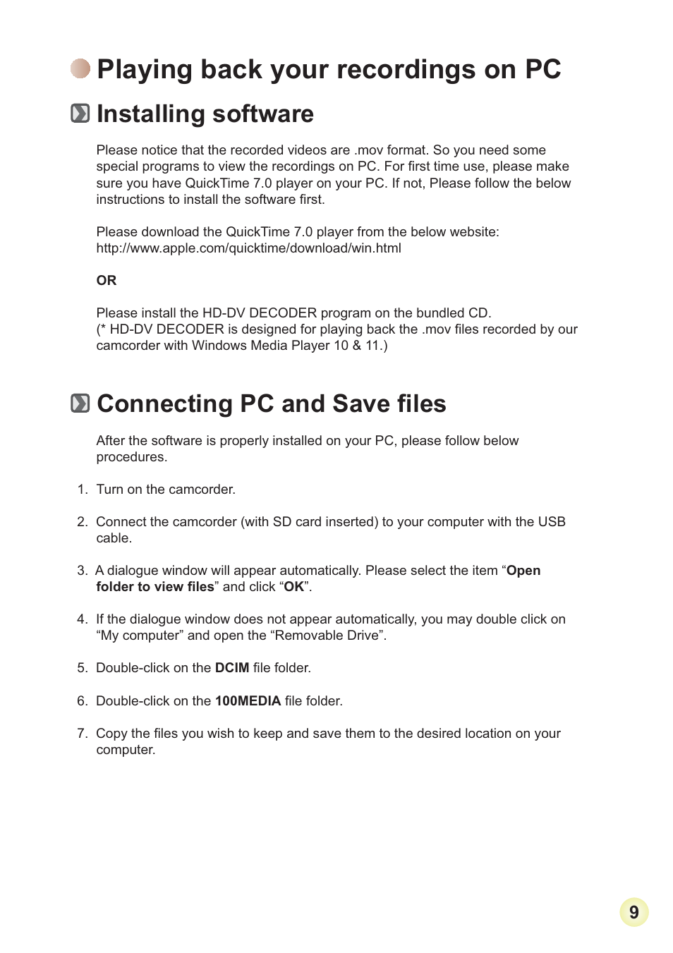 Playing back your recordings on pc, Installing software, Rqqhfwlqj3&dqg6dyh¿ohv | AIPTEK 3D HD-DV Camcorder User Manual | Page 12 / 21