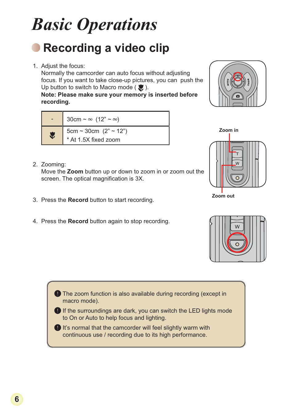 Basic operations, Recording a video clip | AIPTEK 3D HD-DV Camcorder User Manual | Page 9 / 21