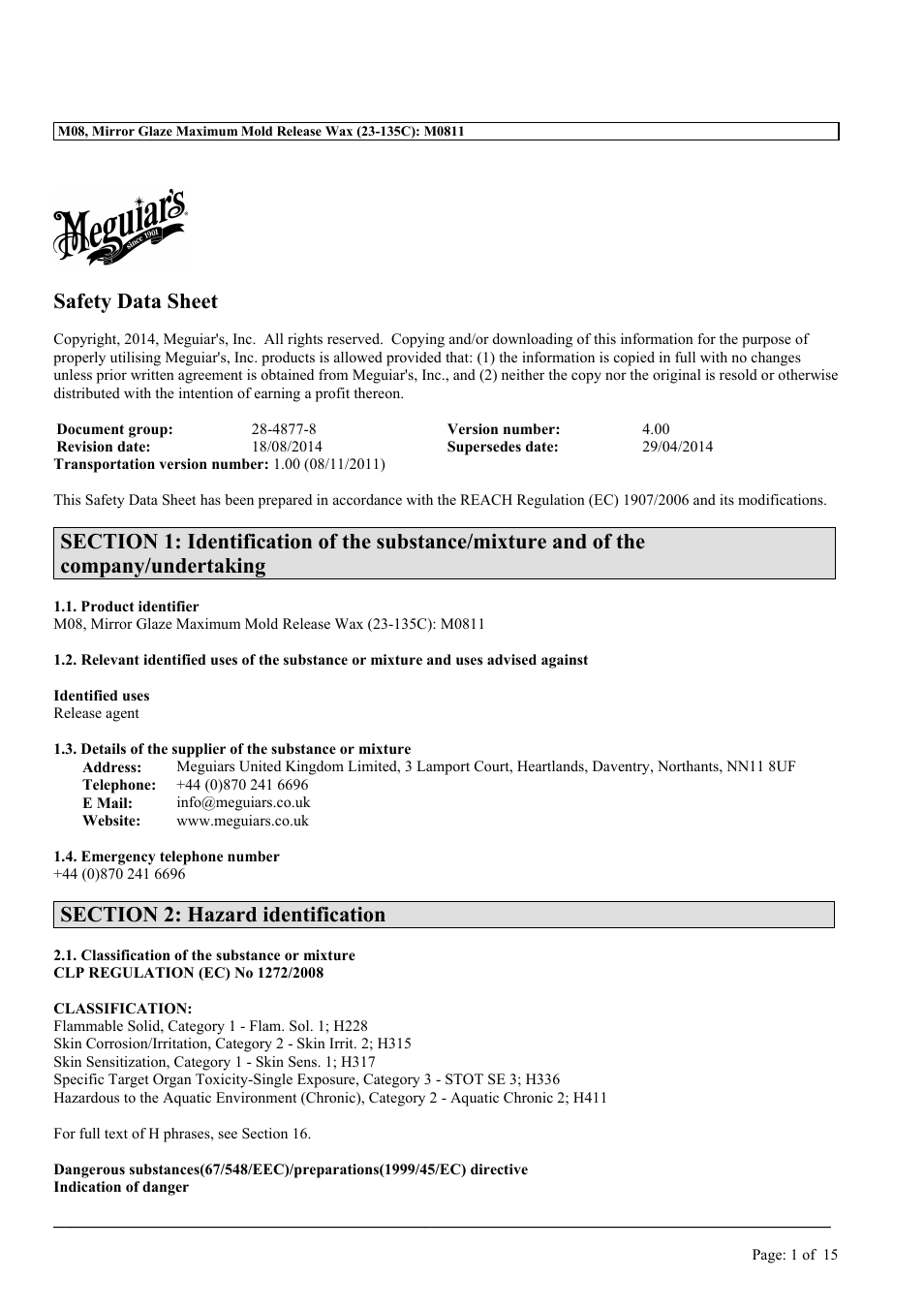 MEGUIAR'S M08 User Manual | 15 pages