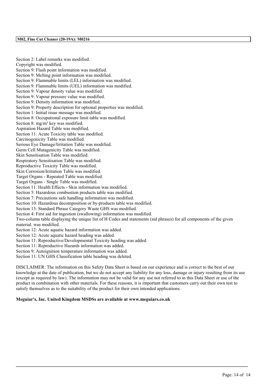 MEGUIAR'S M02 User Manual | Page 14 / 14