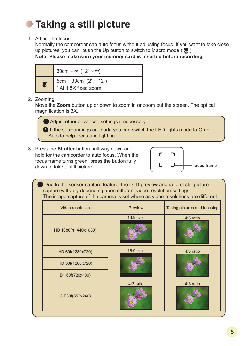 Taking a still picture | AIPTEK Action Z5X5P User Manual | Page 12 / 160