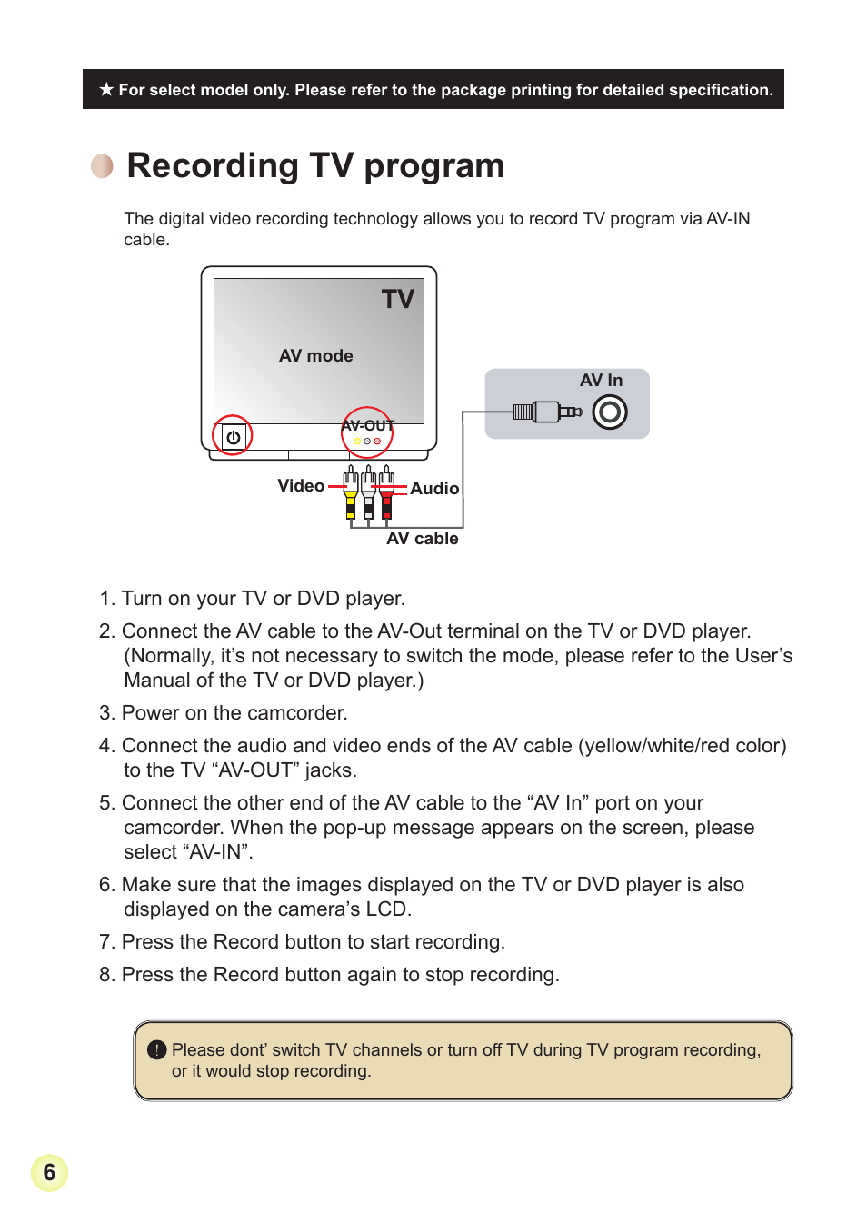 Recording tv program | AIPTEK Action Z5X5P User Manual | Page 13 / 160