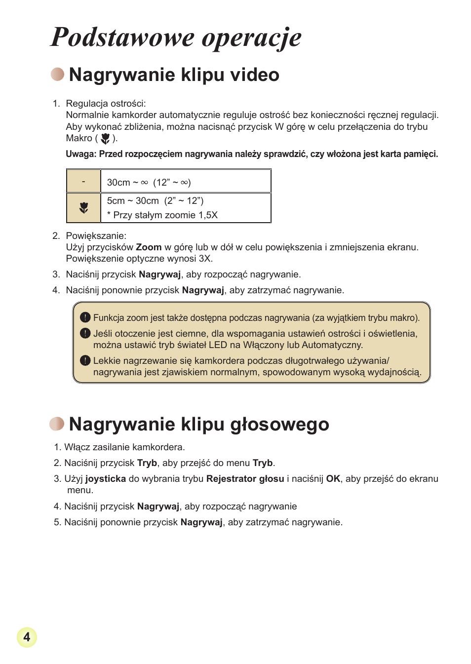 Podstawowe operacje, Nagrywanie klipu video, Nagrywanie klipu głosowego | AIPTEK Action Z5X5P User Manual | Page 130 / 160