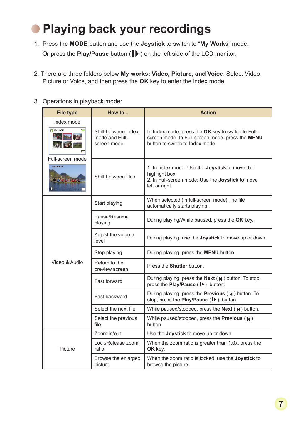 Playing back your recordings | AIPTEK Action Z5X5P User Manual | Page 14 / 160