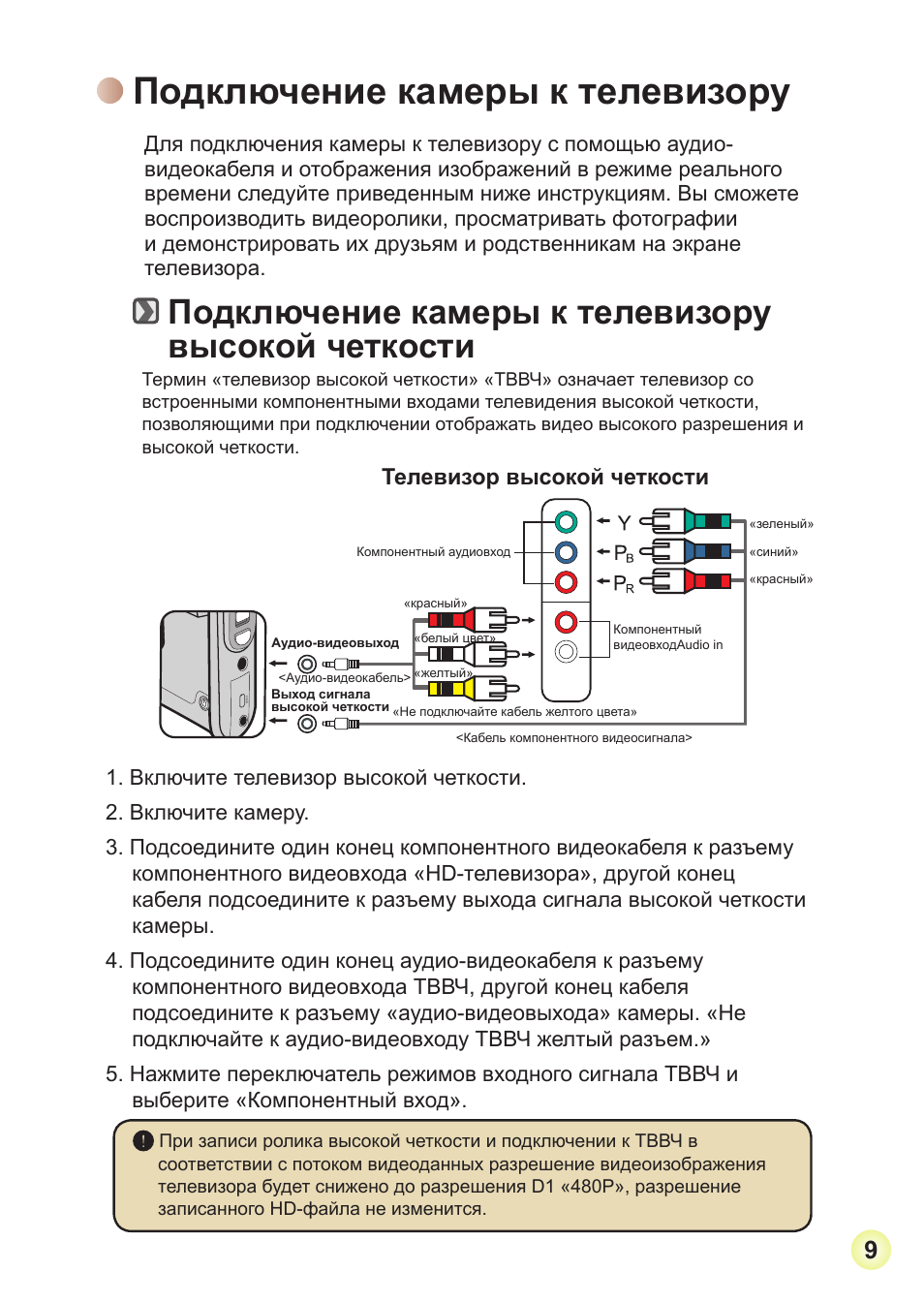 Подключение камеры к телевизору, Подключение камеры к телевизору высокой четкости | AIPTEK Action Z5X5P User Manual | Page 152 / 160
