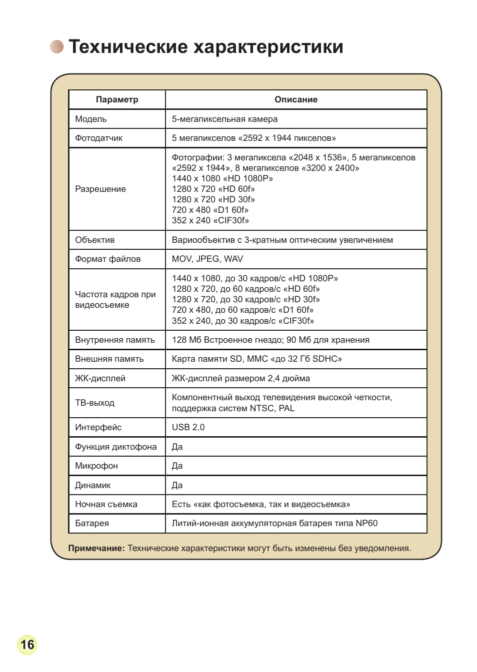 Технические характеристики | AIPTEK Action Z5X5P User Manual | Page 159 / 160