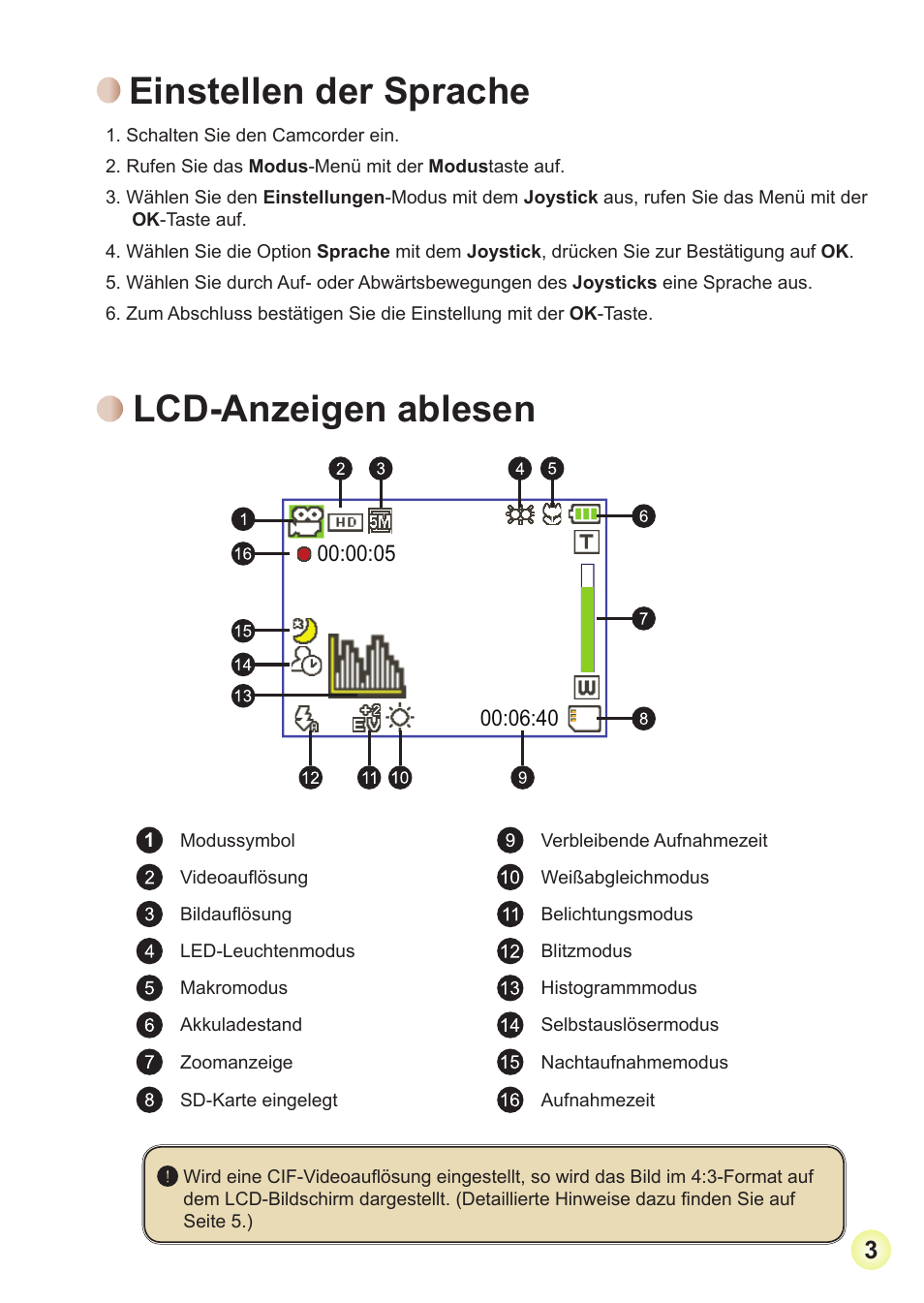 Einstellen der sprache, Lcd-anzeigen ablesen | AIPTEK Action Z5X5P User Manual | Page 27 / 160