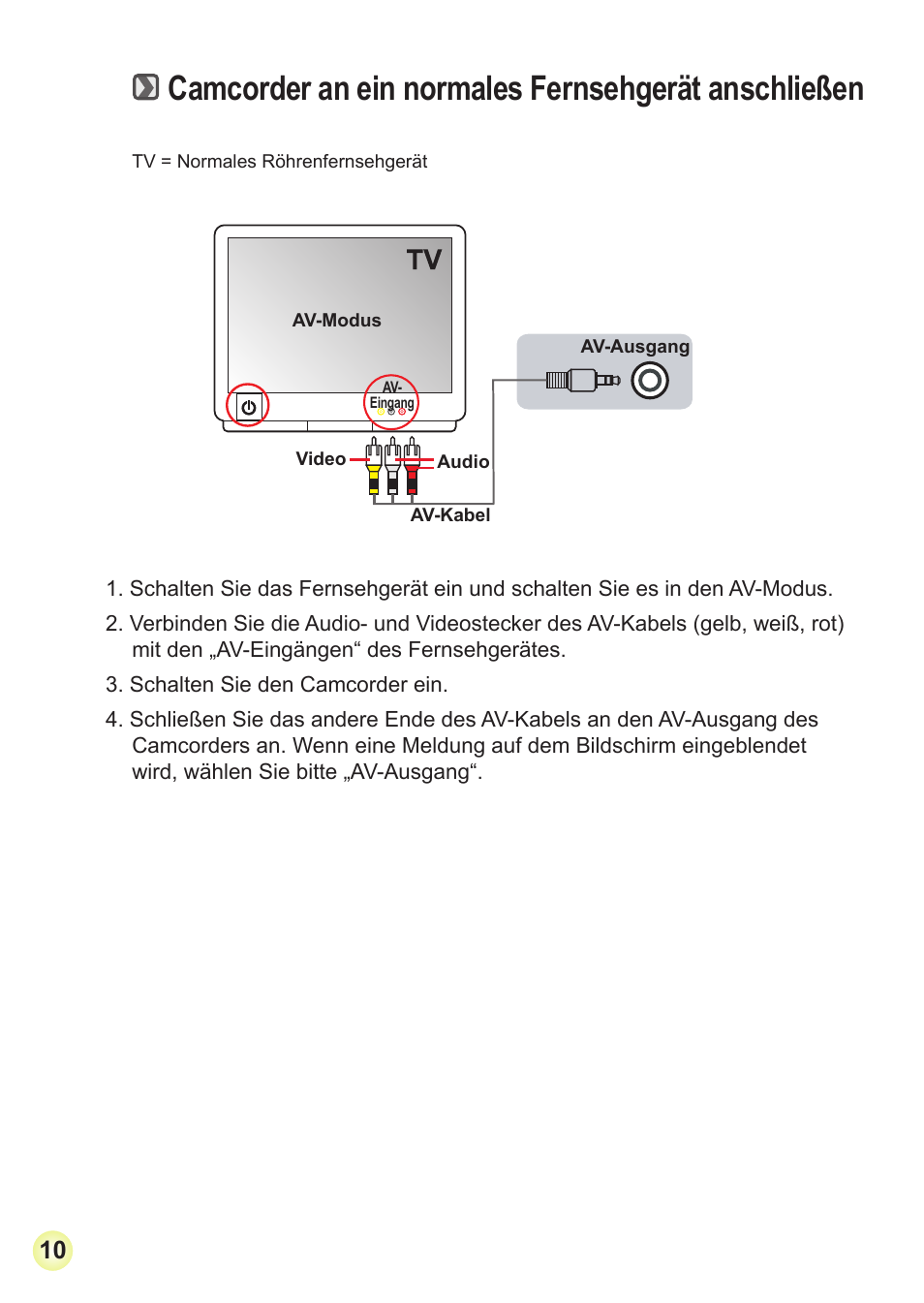 Camcorder an ein normales fernsehgerät anschließen | AIPTEK Action Z5X5P User Manual | Page 34 / 160