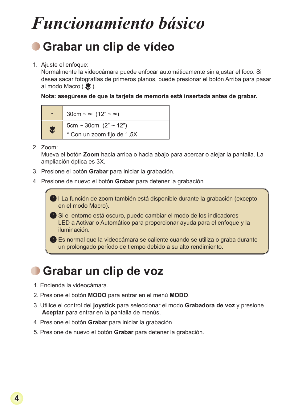 Funcionamiento básico, Grabar un clip de vídeo, Grabar un clip de voz | AIPTEK Action Z5X5P User Manual | Page 79 / 160
