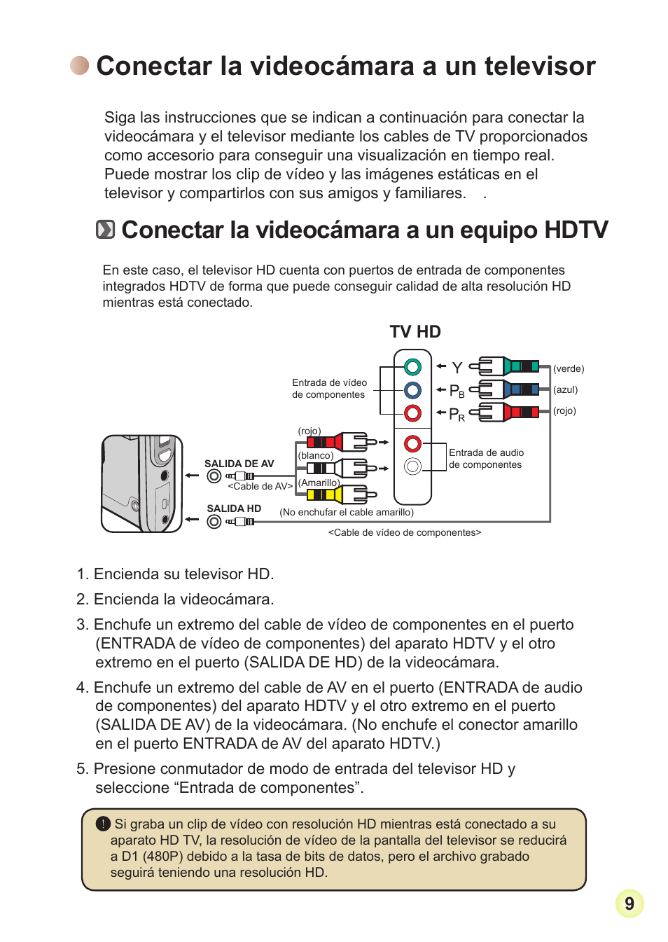 Conectar la videocámara a un televisor, Conectar la videocámara a un equipo hdtv, Tv hd | AIPTEK Action Z5X5P User Manual | Page 84 / 160