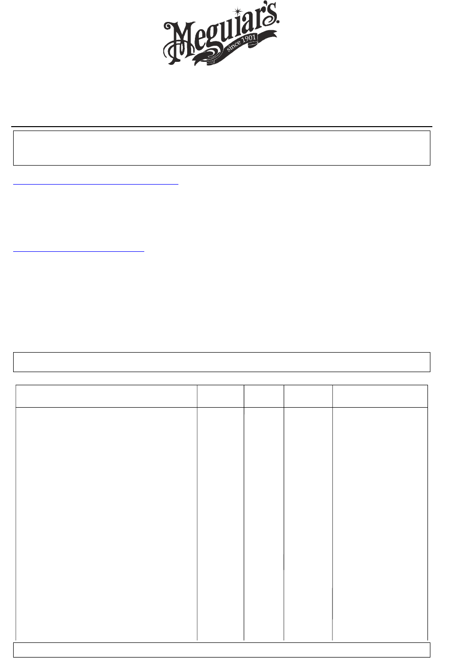 MEGUIAR'S M00 User Manual | 6 pages