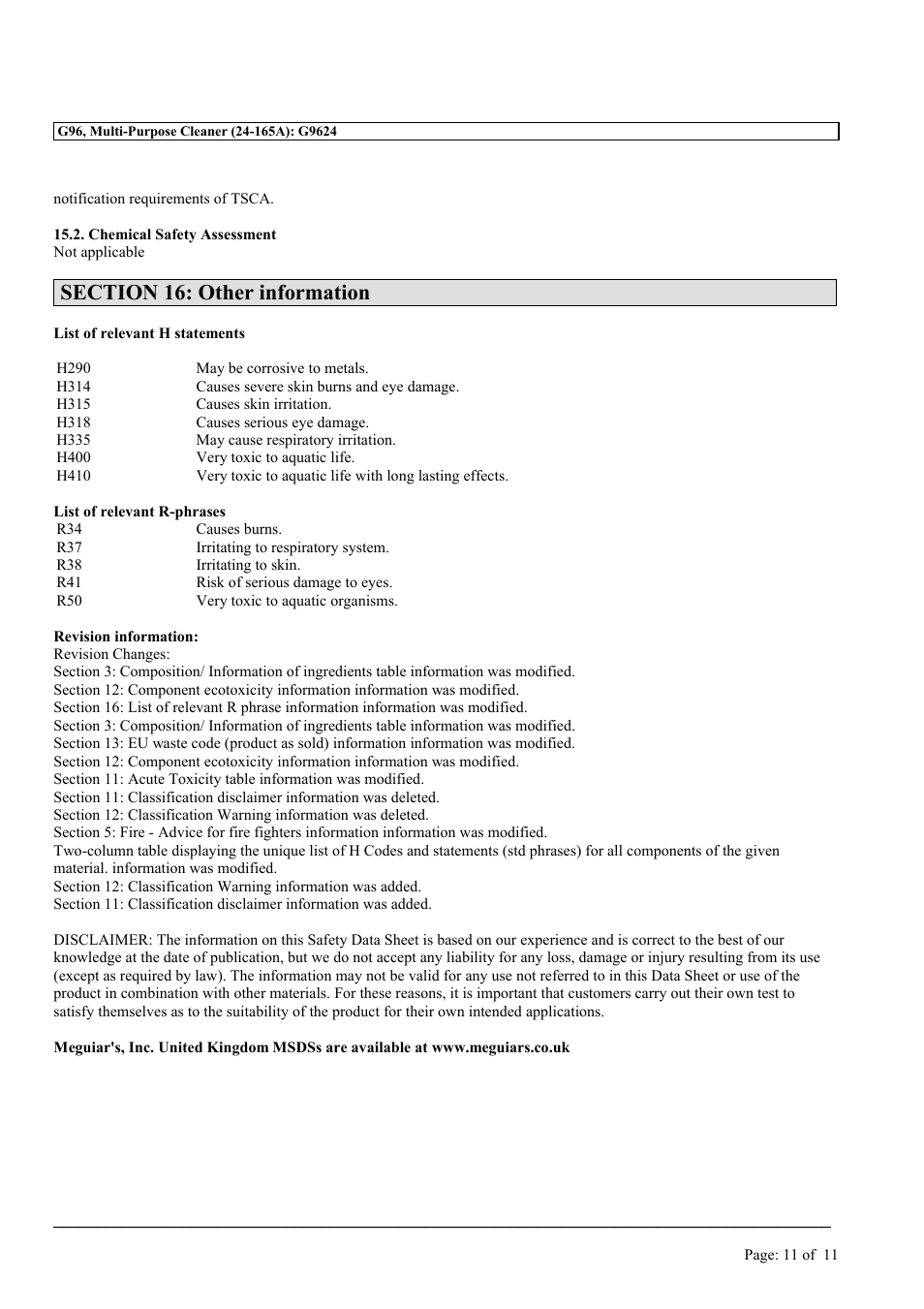 MEGUIAR'S G96 User Manual | Page 11 / 11