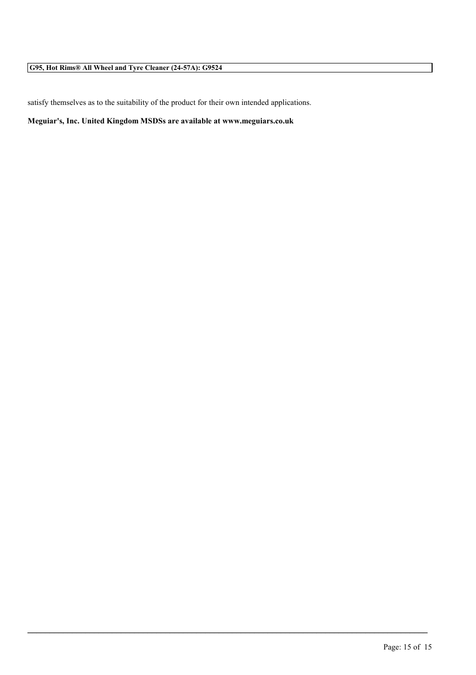 MEGUIAR'S G95 User Manual | Page 15 / 15