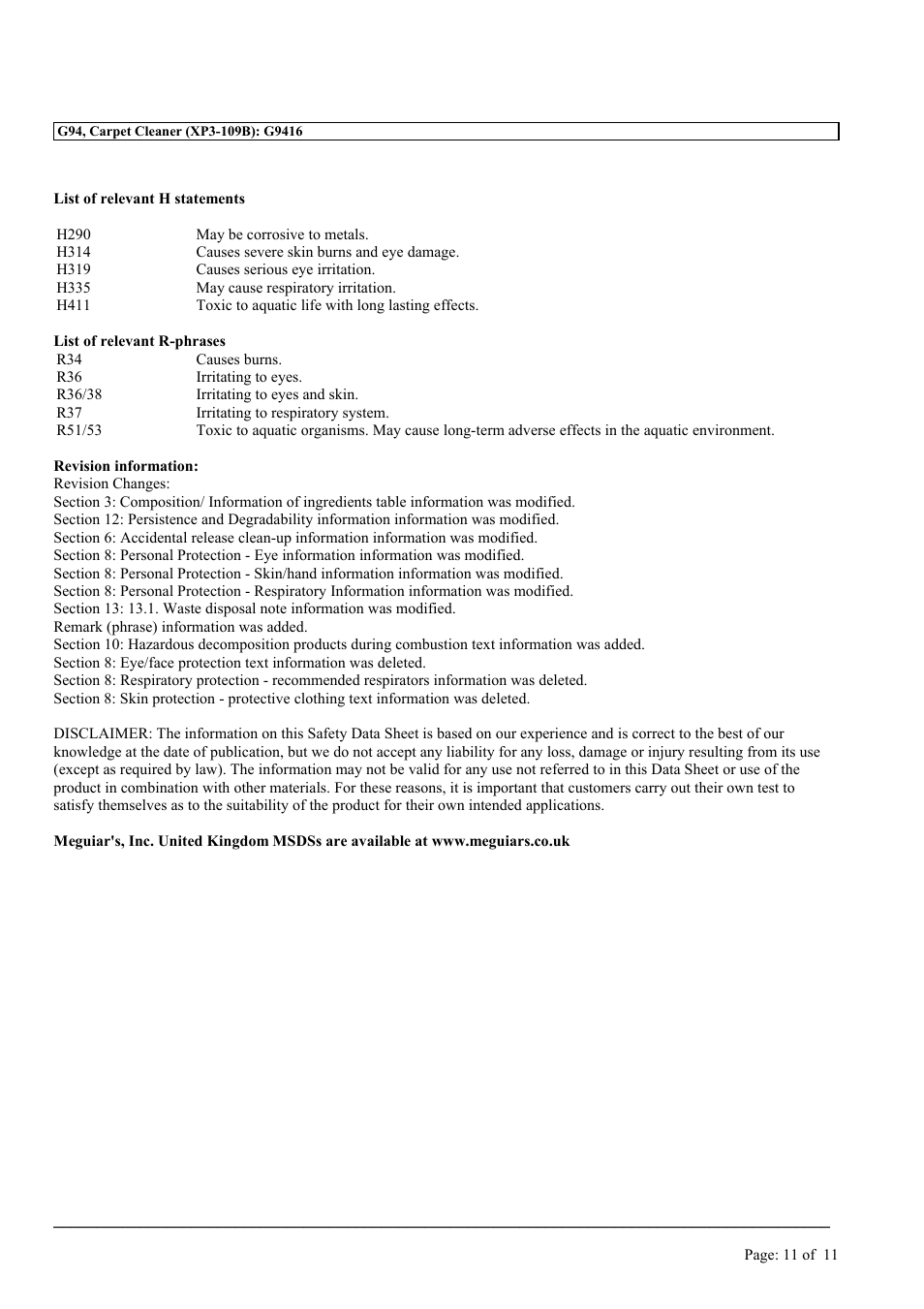 MEGUIAR'S G94 User Manual | Page 11 / 11