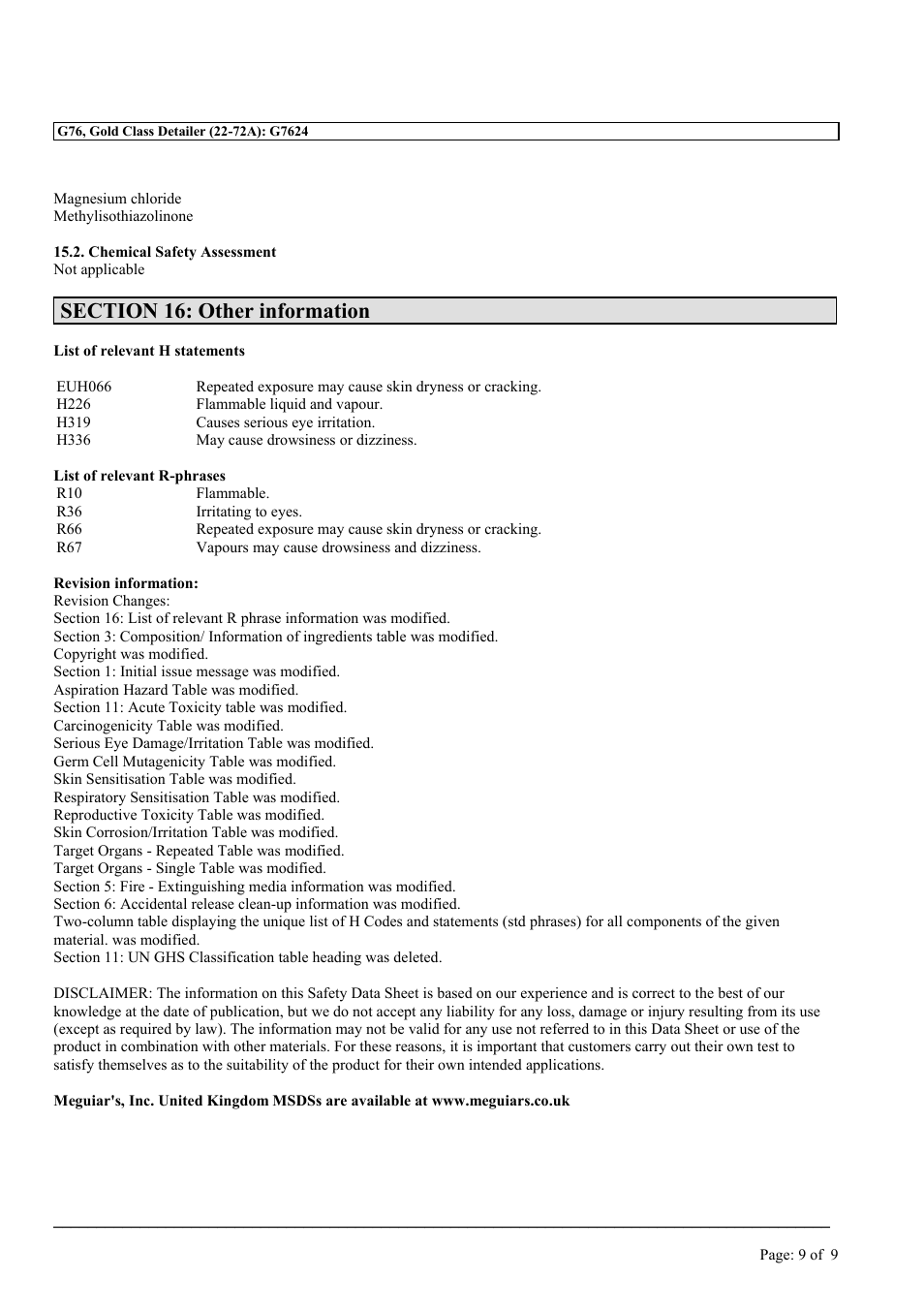 MEGUIAR'S G76 User Manual | Page 9 / 9