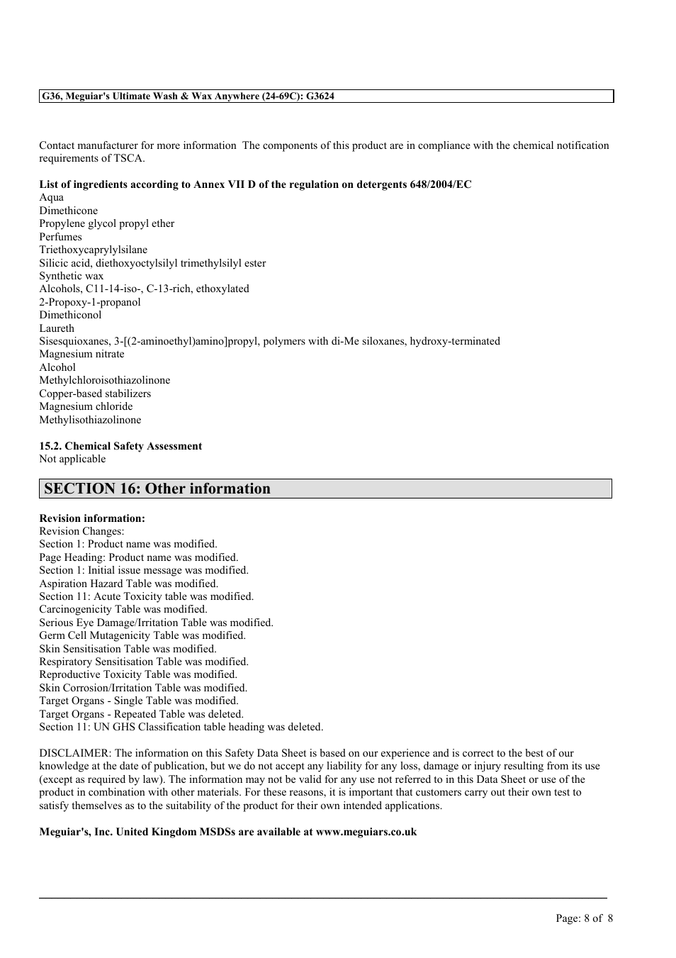 MEGUIAR'S G36 User Manual | Page 8 / 8