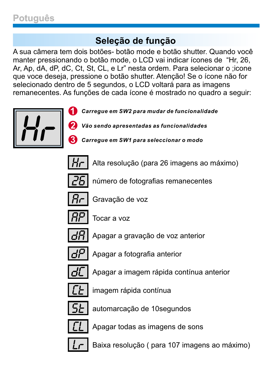 Potuguês seleção de função, Potuguês | AIPTEK PENCAM VOICE User Manual | Page 118 / 133