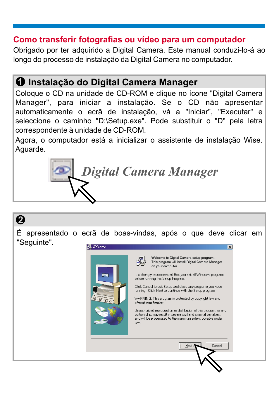 Digital camera manager, Instalação do digital camera manager | AIPTEK PENCAM VOICE User Manual | Page 123 / 133