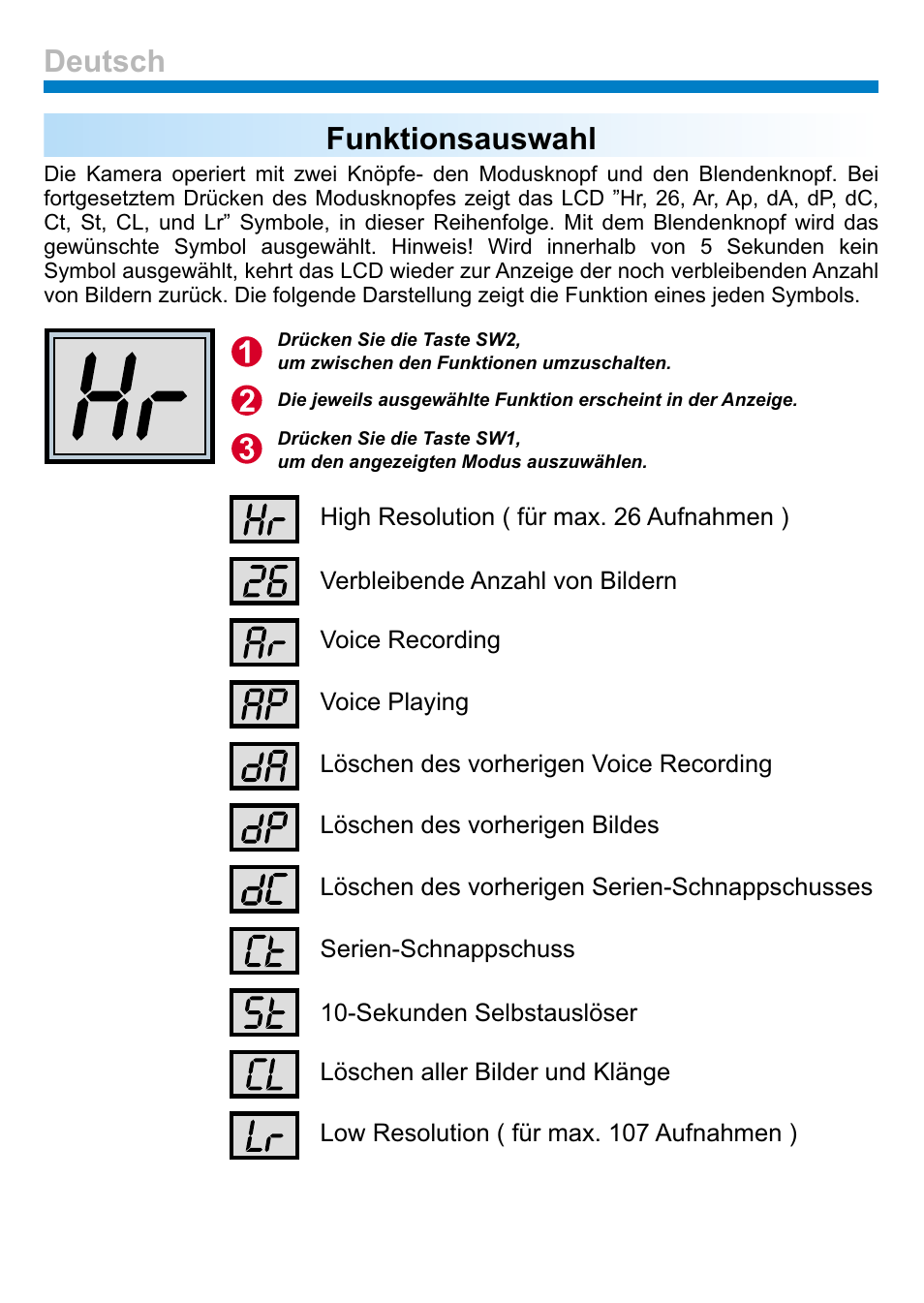 Funktionsauswahl, Deutsch | AIPTEK PENCAM VOICE User Manual | Page 23 / 133