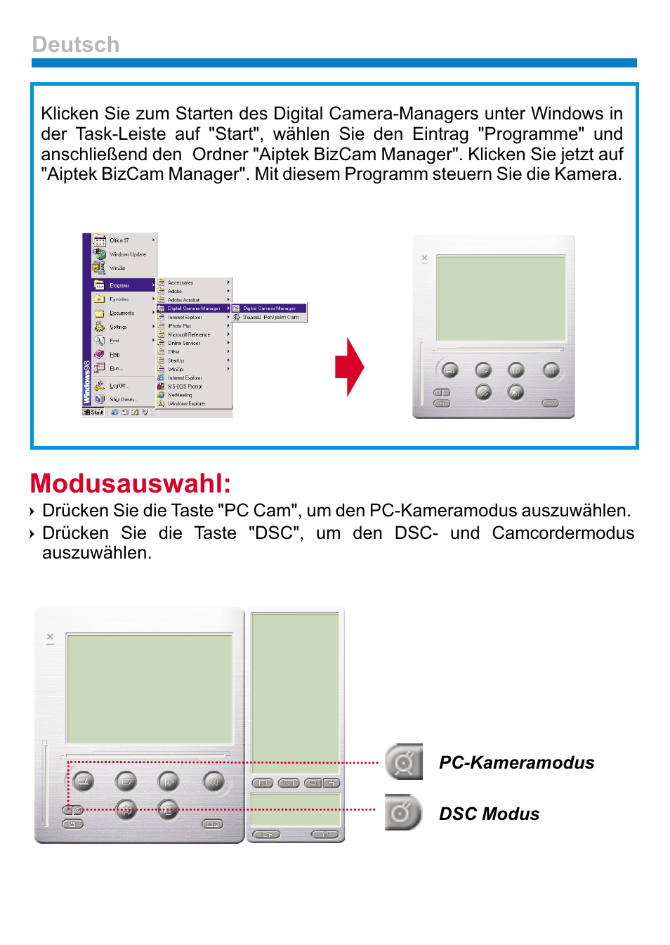Modusauswahl, Deutsch | AIPTEK PENCAM VOICE User Manual | Page 31 / 133